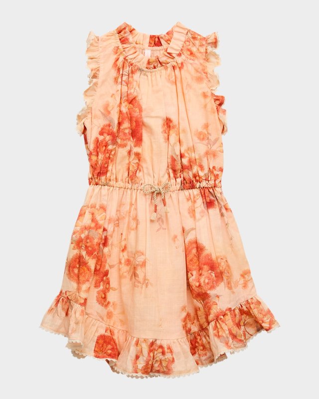 Girl's Cascadian Floral-Print Frill Dress, Size 2-12